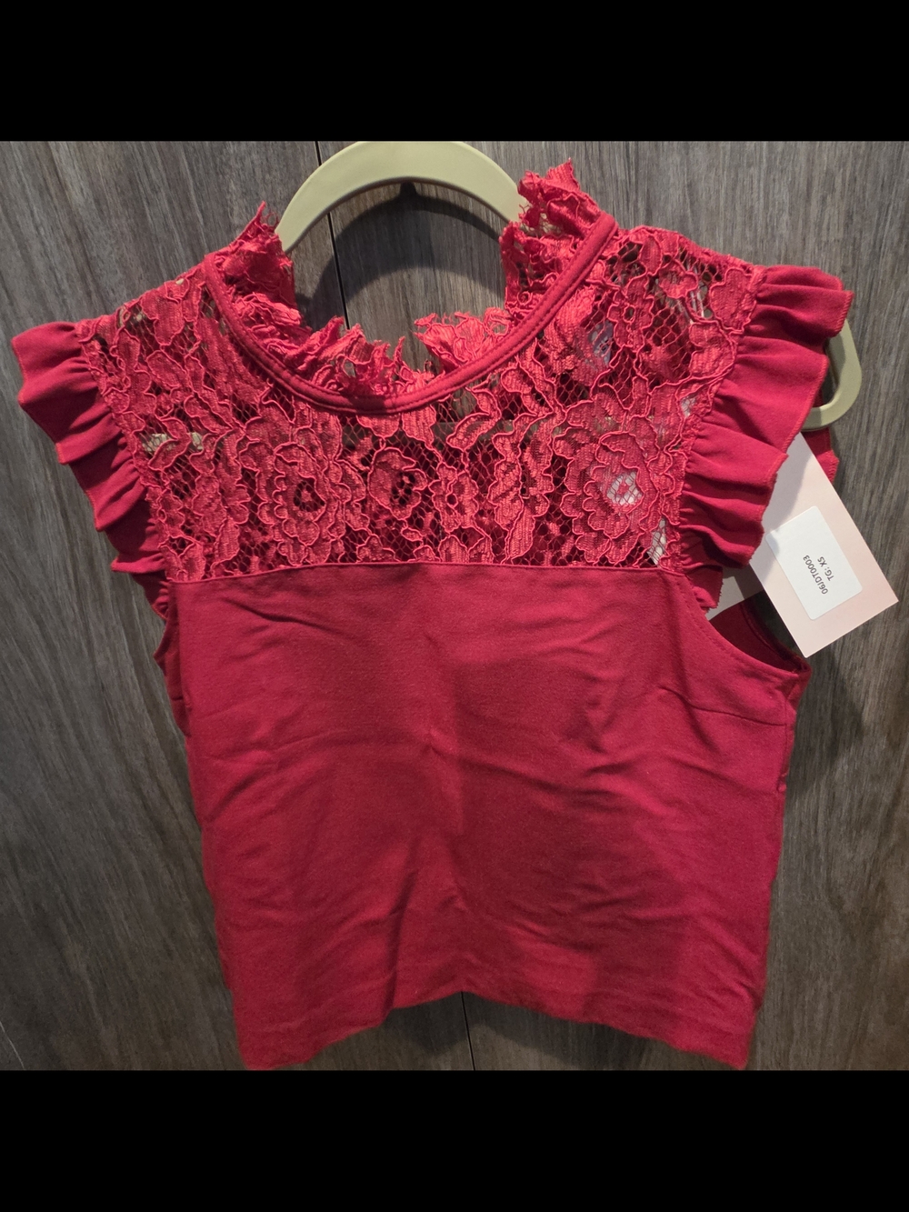 JOLIE - Lace Yoke Ruffle Sleeve Top - Red